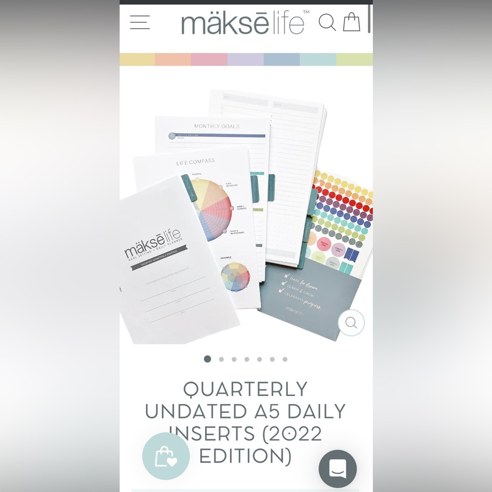 Makse Life A5 daily weekly quarterly goal setting inserts. Unpunched.